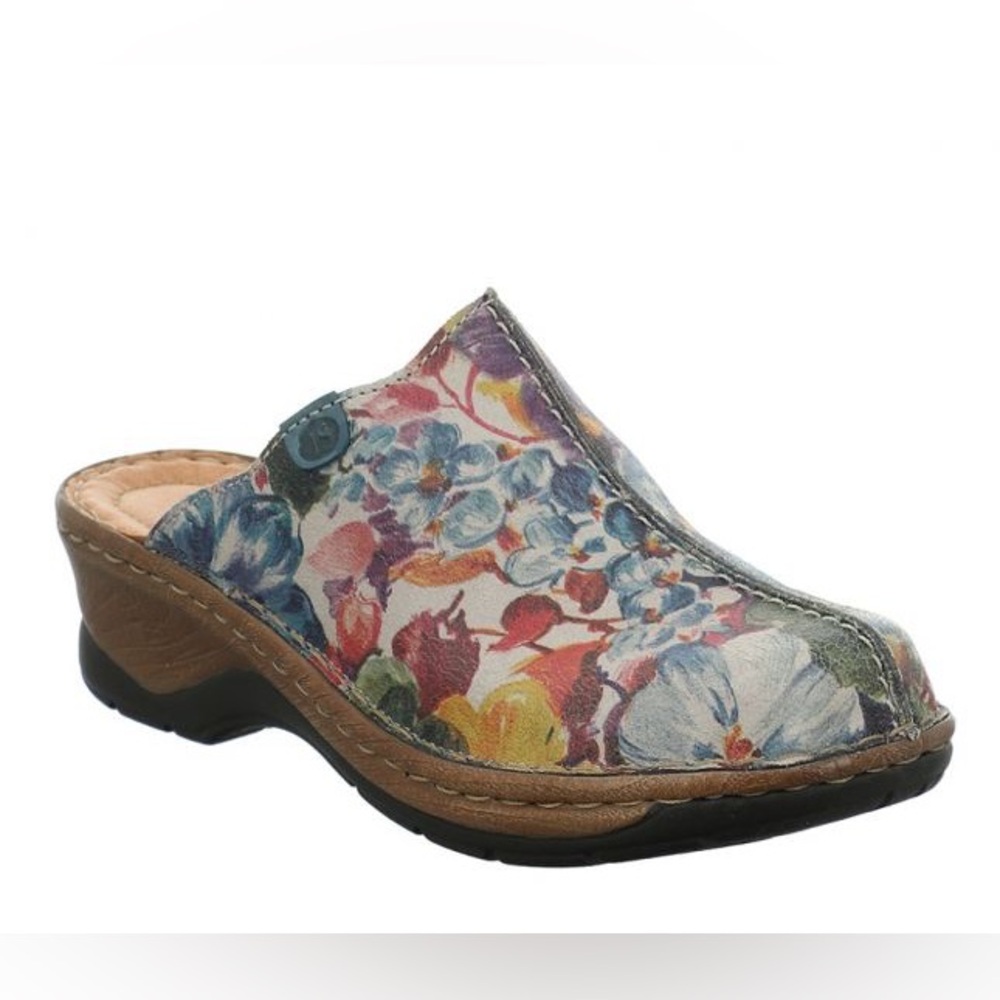 Josef Seibel Multicolor Floral Leather Slip-On Mules